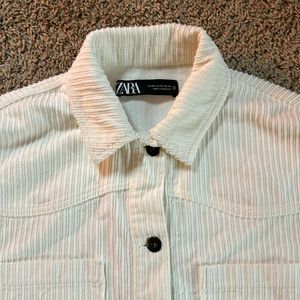 ZARA Button Down Shacket Ivory Corduroy Oversized Shirt Size XS